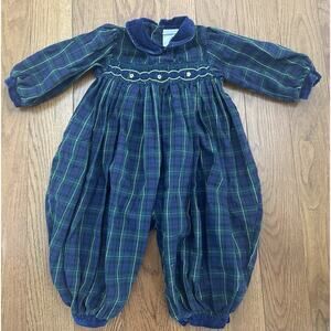 Vintage‎ Carters Tartan Smocked Embroidered Romper Holiday Outfit Baby 6/9 Month